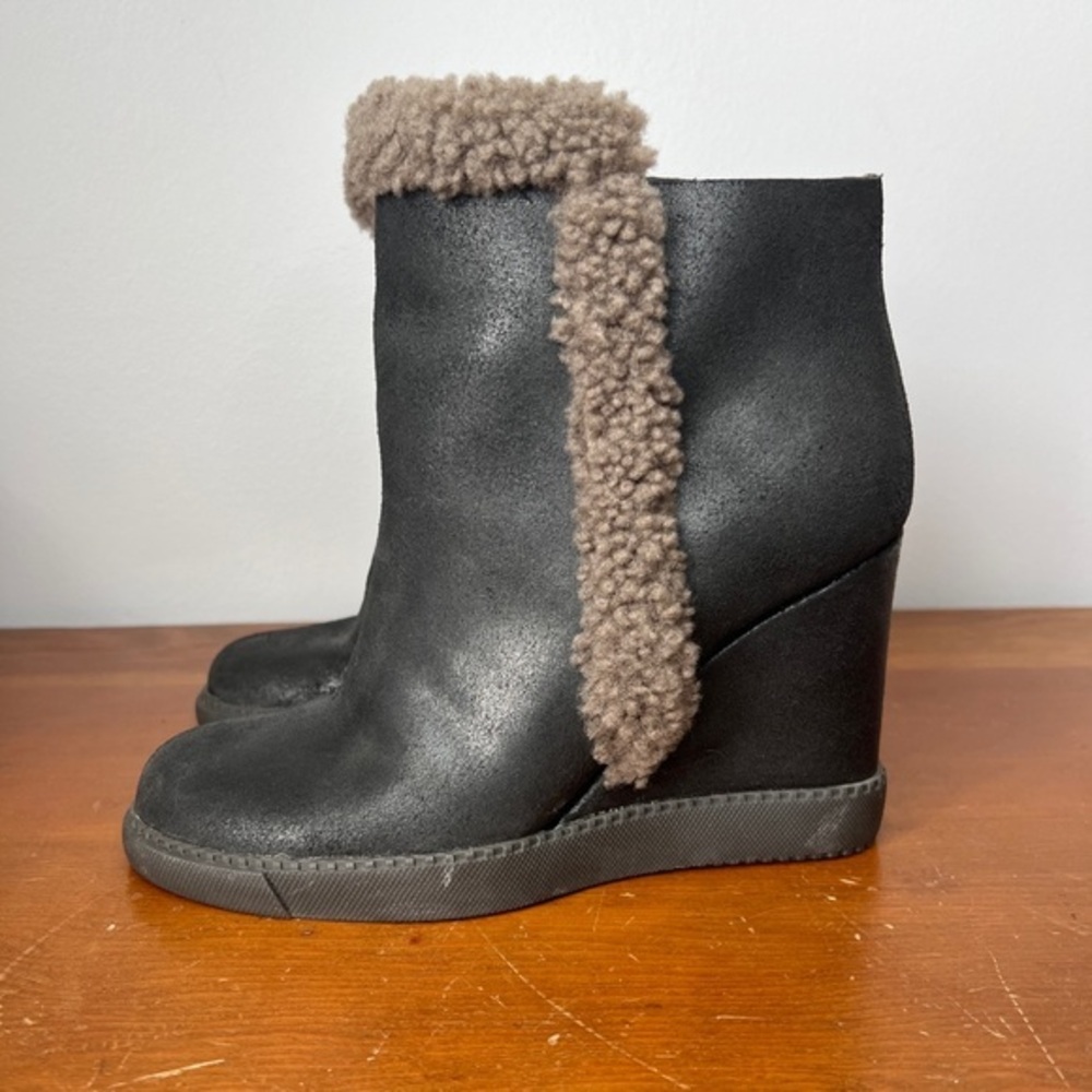 SEE BY CHLOE Size 37 • Black Suede Leather Heeled Fur Boots.